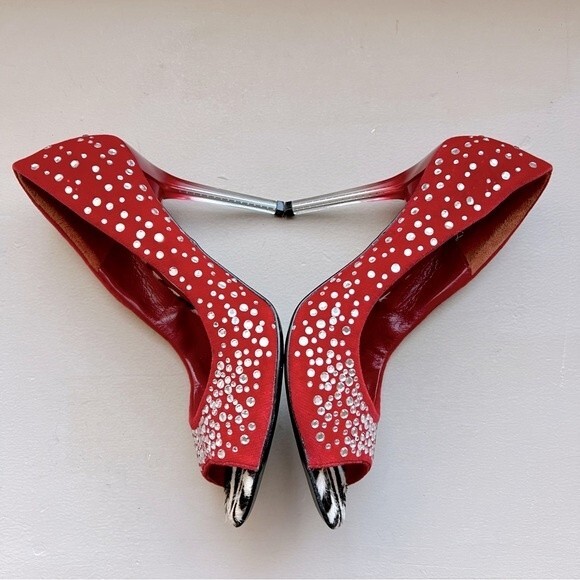 Roberto Botticelli Red Velvet & Rhinestone Heels Zebra Print EU 38 US 7.5 - 8 - Picture 4 of 15